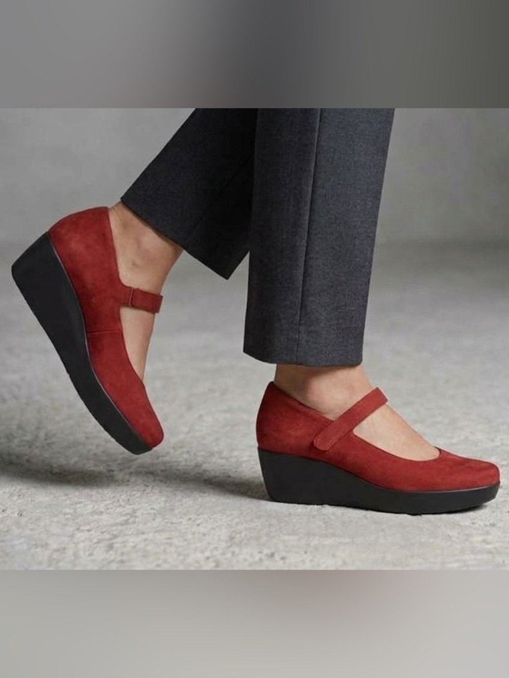 Arche Fujabi Red Suede Mary Jane Sculptural Wedge Shoes Size 40 US 9 Preowned